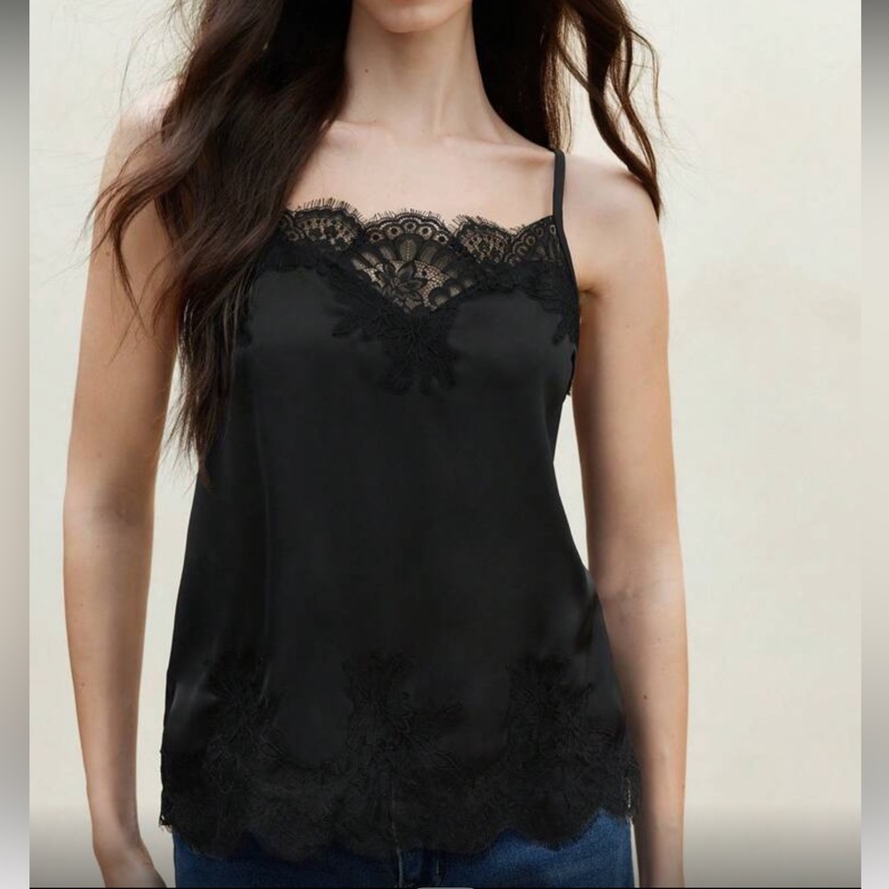 Elegant Black Lace Trim Cami Top